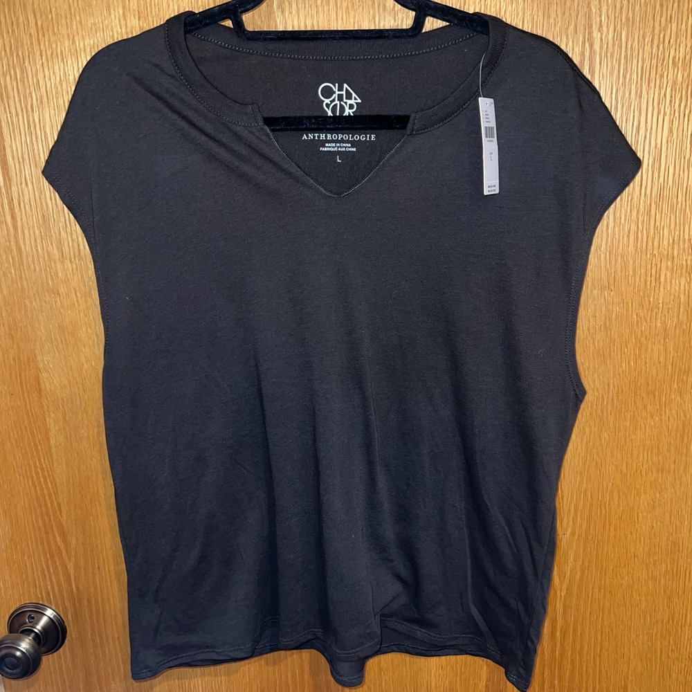 Anthropologie Chaser Notch Neck Muscle Tee Womens L Black NEW Sleeveless Top